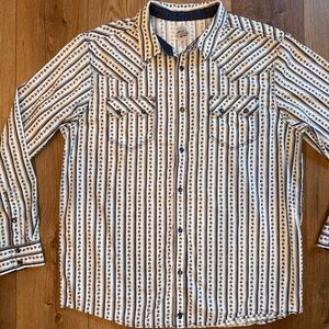 Moonshine Spirit Western Style Striped Button Down Shirt, Pearl Snaps, Size XL